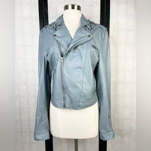 Jakett Stylish Women's Light Blue Leather Jacket. M